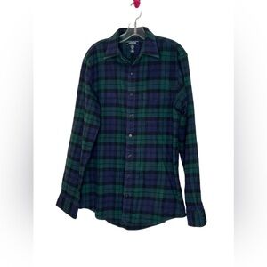Lands End M men’s tall blue and green plaid flannel shirt